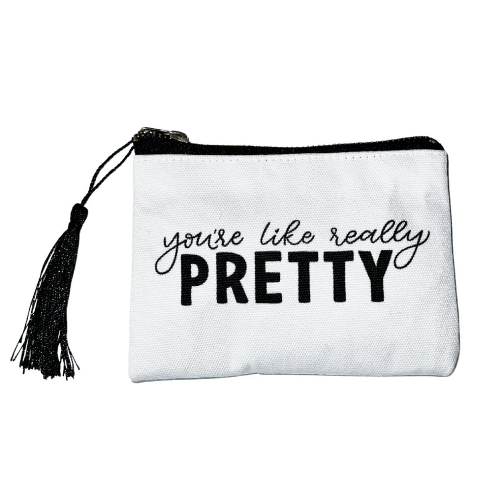 Mean Girls Quote Small White & Black Canvas Pouch with Tassel